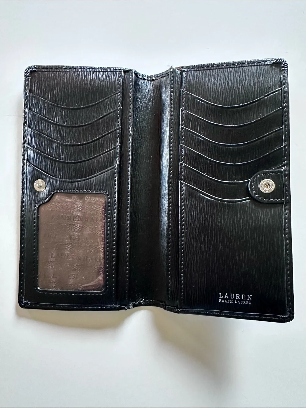 Lauren Ralph Lauren Black Leather Wallet with Silver Plaque